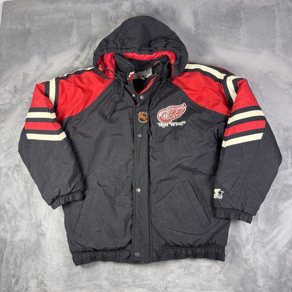 Vintage 90s Detroit Red Wings Starter Jacket Mens M Center Ice Collection Hooded